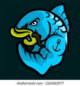 Angry strong blue Carp. Emblem of the vector illustration