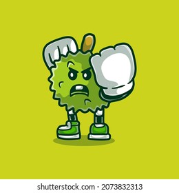 angry strong cute durian illustration, suitable for a cute durian t-shirt or mascot design