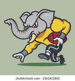 Angry strong elephant in football vintage mascot