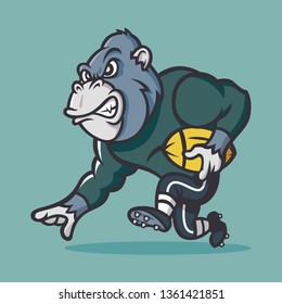 Angry strong gorilla in football vintage mascot