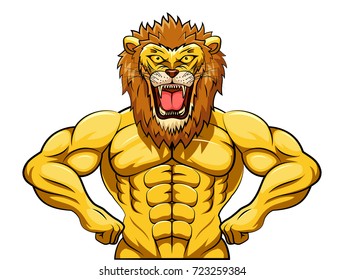 Angry strong lion mascot. Vector illustration