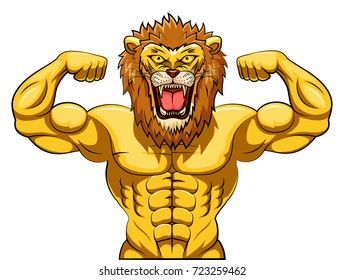 Angry strong lion mascot. Vector illustration