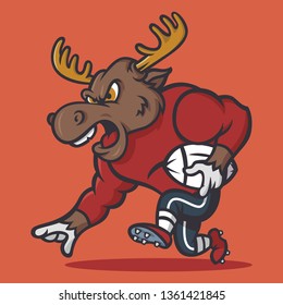 Angry strong moose in football vintage mascot