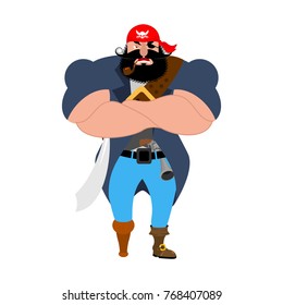 Angry strong pirate. Powerful big buccaneer. Vector illustration
