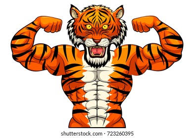 Angry strong tiger mascot. Vector illustration