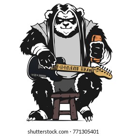 the angry stylized black panda with a guitar