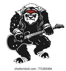 the angry stylized black panda with a guitar