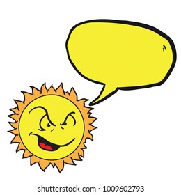 angry sun with speech bubble cartoon illustration isolated on white