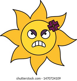 Angry Sun Sticker Outline Illustration Furious Stock Vector (Royalty ...