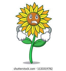Angry sunflower mascot cartoon style