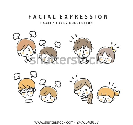 Angry and surprised faces of various parents and children.