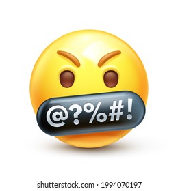 Angry Swearing Emoji. Emoticon With Swear Words Censored By Grawlix Symbols 3D Stylized Vector Icon