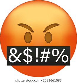 Angry swearing emoji. Emoticon with swear words censored by grawlix symbols