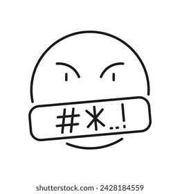 Angry Swearing Emoticon Line Icon. Customer Negative Emotion Linear Pictogram. Bad Feedback Outline Symbol. Complain Message Sign. Rude And Mad Emoji. Editable Stroke. Isolated Vector Illustration.