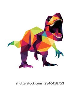 Angry T Rex in Full Color Polygon. Low Poly Roaring Tyrannosaurus Rex Dinosaurier in farbigen Abstrakten. Farbiges Dinosaurier-Logo