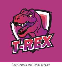 Angry T Rex Logo Design with Shield Emblem and Gradient Colors