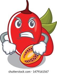 Angry tamarillo betaceum isolated in the cartoon