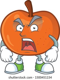 Angry tangerine cartoon mascot on white background
