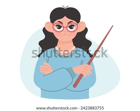 Angry teacher with folded hands, vector illustration