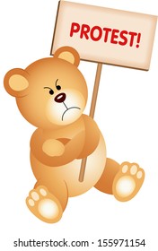 Angry Teddy Bear with Placard Protest
