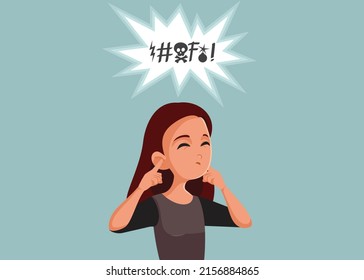 
Angry Teen Girl Protecting Her Ears from Bad Language Vector Cartoon Illustration. Teenager not listening to swear words during aggressive fight
