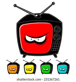 angry televisor on a white background