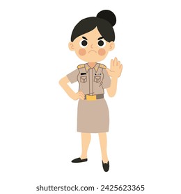 Angry Thai Teacher with No Hand Gesture. Prohibit Concept