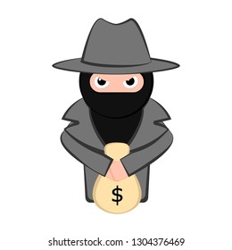 Angry thief cartoon with a money bag. Vector illustration design