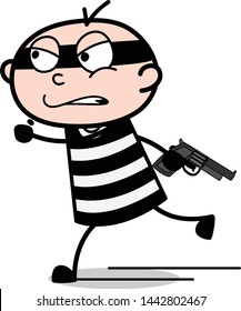 Angry Thief Running with Gun - Cartoon thief criminal Guy Vector Illustration