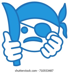 angry thug wearing a bandanna and an eye patch holding knife and clenching fist, simplistic facial expression vector illustration, simple hand drawn circle shaped emoticon, funny cartoon character