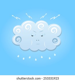 Angry thunderstorm cloud with  lightnings and raindrops