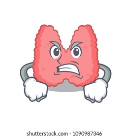 Angry thyroid mascot cartoon style