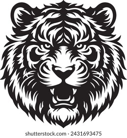 Angry Tiger black and white tiger face vector illustration of wild animals.Great for outdoors, tattoo and t-shirt design.