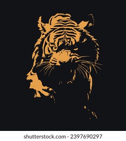 Angry tiger coming from dark vector 