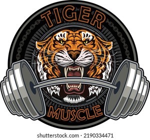 Angry tiger face. Color tattoo. Gym
