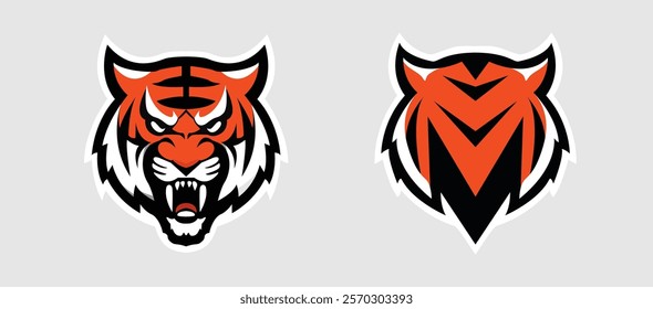 Angry tiger face front and back vector