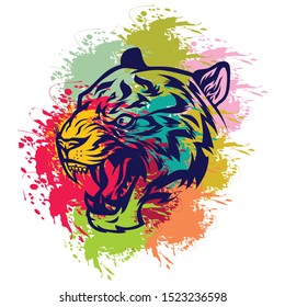 Angry tiger face illustration. Colorful animal vector. Eps 10.