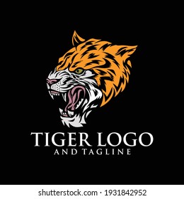 Angry tiger face, isolated on white background, suitable as logo or team mascot. Bengal Tiger. Predator animal. Tiger Mascot Color Logo. Animal Tattoo. Angry animal sports mascot.