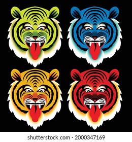Angry Tiger Face. Isolated On White Background. Icon Logo Mascot Vector Illustration. Color Full Mask Cutout