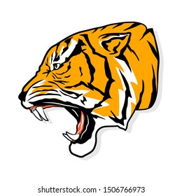 Angry tiger face on white background, isolated vector design