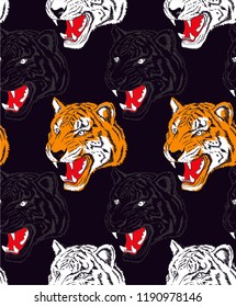 Angry Tiger Face Pattern, Illustration Design