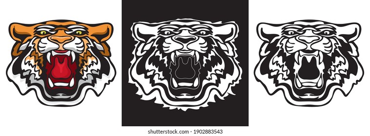 Angry Tiger Face. Set of tiger faces. Wild Hunter. Vector.