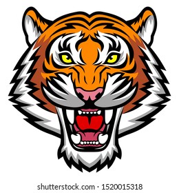 Angry tiger face. This is vector illustration ideal for logo, mascot, tattoo or t-shirt graphic.