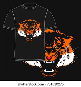 Angry Tiger Face For Tshirt Print