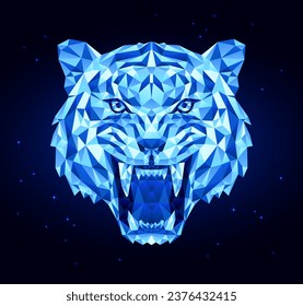 Angry Tiger Face Vector Art with polygonal ice texture.