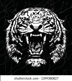 Angry Tiger Face - Vector big cat illustration, tiger roar