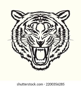 Angry tiger face vector illustration in hand drawn style, perfect for tshirt design and mascot logo design also tattoo