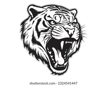 angry, tiger, face, vector, tattoo