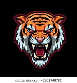 Angry tiger faces. Vector illustration isolated black background