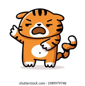 Angry tiger flat illustration. Cute vector character for sticker, print, card and other design.